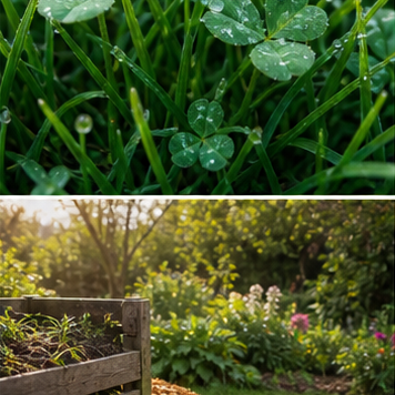 Morning lawn beside a mature garden border